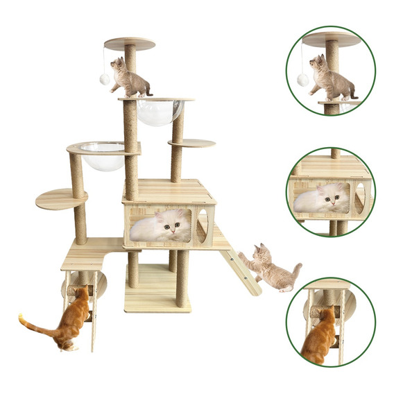 Rascador De Madera Torre Árbol Para Gato Varios Niveles 1.52