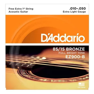 D'addario Ez900-b Encordoamento Para Violão Aço  85/15 Bronze  Com Corda Extra Pl010