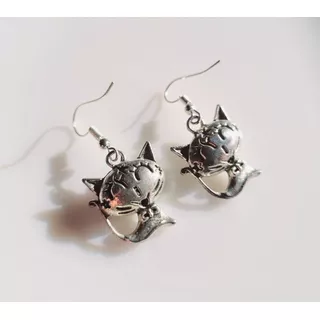 Caravanas Colgantes Aretes Plata 925 Diseño Gato 3d Gatito