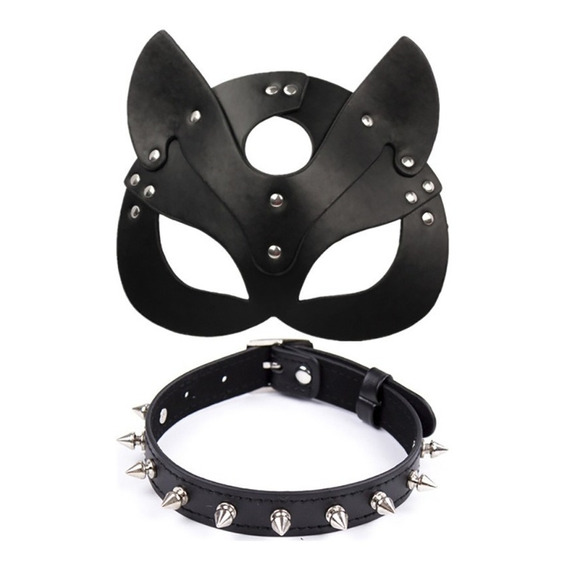 Cuero Fox Blindfold Collar Cosplay Máscara De Baile