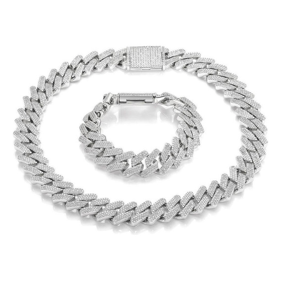 Kit 2 Cadenas Y Brazalete Cubana Con Diamantes Para Hombre