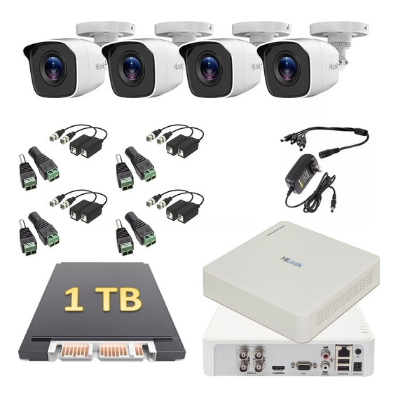 Kit Video Vigilancia 4 Cámaras Hikvision 1080p 1 Tb Baluns