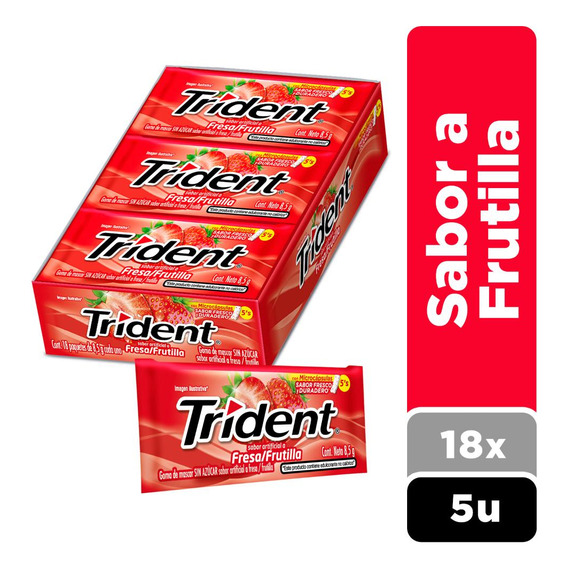 Chicle Trident® Sabor Frutilla Sin Azucar Pack 18 Unidades D