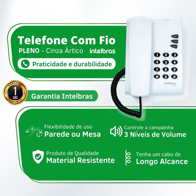 Telefone Fixo Com Fio Intelbras Sem Chave Cinza - 3 Unidade