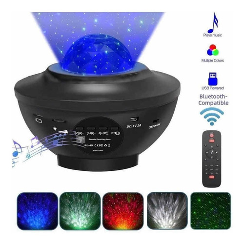 Proyector De Luces Galaxia Estrellas Parlante Bluetooth Color Negro