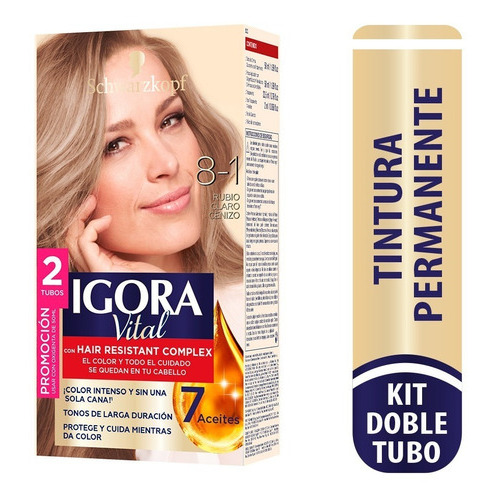  Tinte Cabello Igora Vital Permanente Tono 8-1 rubio claro cenizo