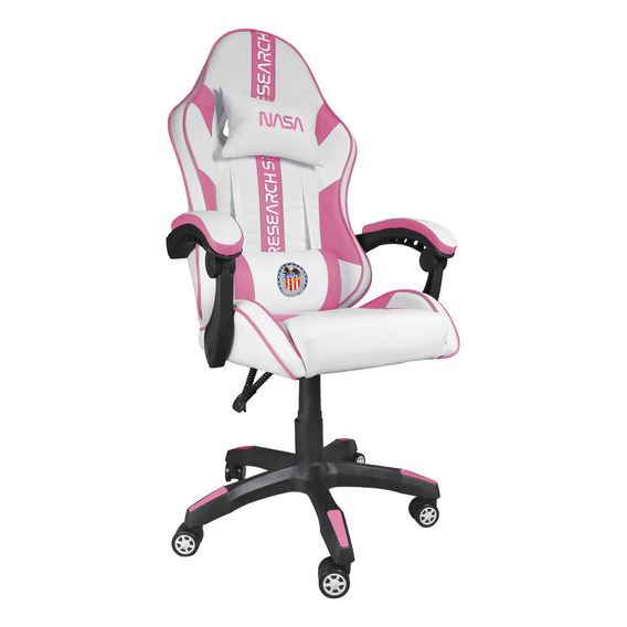 Silla De Escritorio Nasa Jupiter Gamer Ergonómica Blanca Y Rosa Con Tapizado De Tejido Sintético Pu