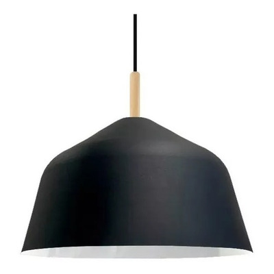 Colgante Campana 40cm Plata Con Madera Apto Led E27 Deco Fz