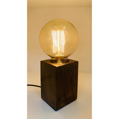 Velador Madera Vintage Taco Cuadrado Apto Led Luz Desing 