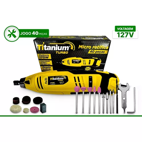 Kit Micro Mini Retifica Furadeira Politriz E Lixadeira Tipo Dremel Completa  40Pcs 250W Com Eixo Flexivel E Maleta 127V