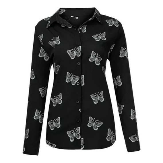 Blusa Estampada Mariposa Moda Manga Casual Larga Para Mujer