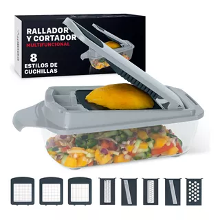 Rallador Cortador Rebanador Picador Con 8 Cuchillas Multicorte En Julianas, Cuadros Grandes Y Pequeños. Incluye Contenedor De Alimentos - Cookify