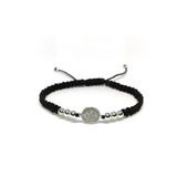 Pulsera San Benito Con Bolitas De Plata Tejida Hilo Negro 