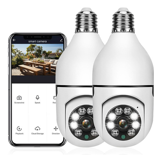 2 Piezas Camara Tipo Foco Ptz Impermeable De1080 Con Wifi