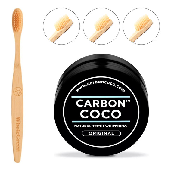 Kit Blanqueador Dental Carbon Coco + Cepillo Dientes Bambu