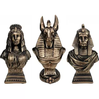 Estatueta Anubis Faraó Cleópatra - Egito - Kit Com 3 Peças