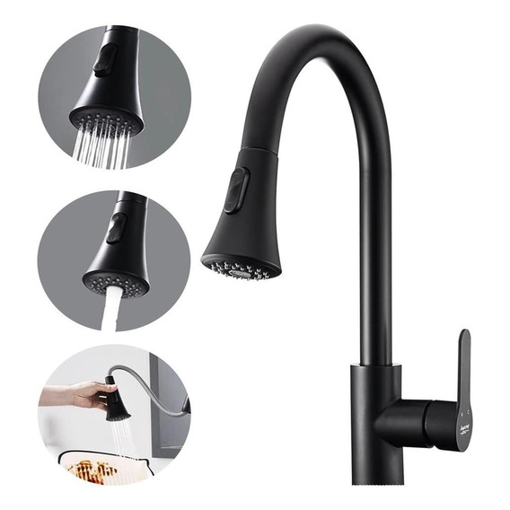 Llave Monomando Lavaplatos Profesional Extraíble Negro Mate