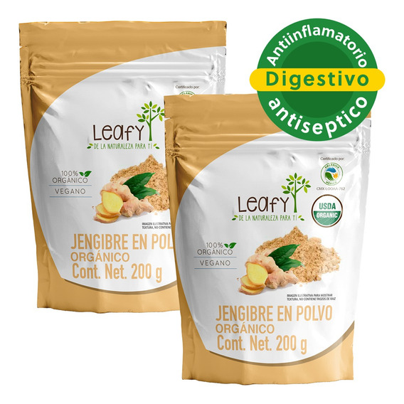 Jengibre En Polvo Superfoods Orgánico Leafy Pack Duo 400 Grs