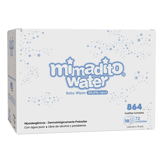 Caja 12 Toallas Húmedas Para Bebé Premium Mimadito Water X72