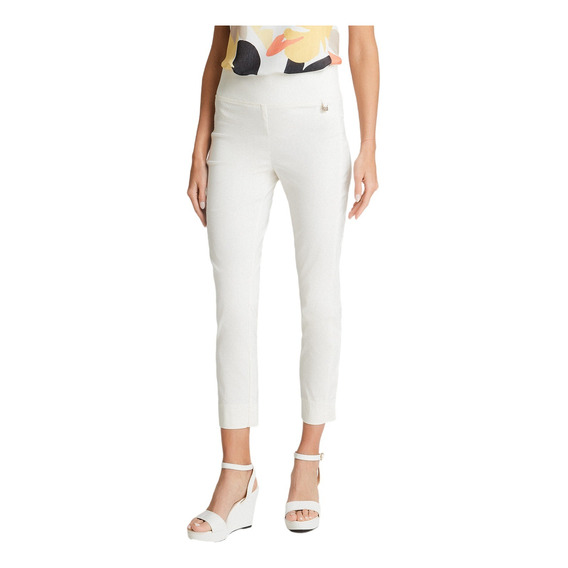 Pantalon Bengalina Crop Control De Abdomen - Blanco