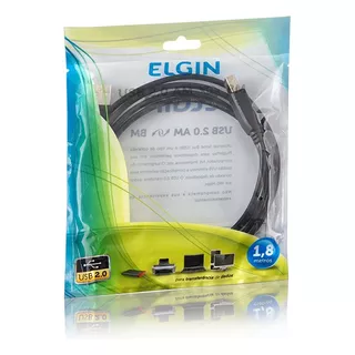 Cabo Usb 2.0 Am X Bm 1,8m 46rcusb2ab00 Elgin - P/ Impressora Cor Preto