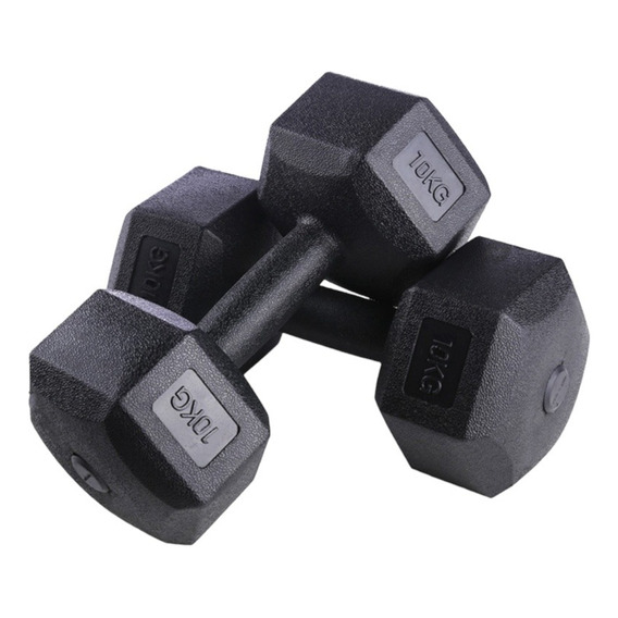 Par (2) Mancuernas 10 Kg C/u Hexagonales Recubiertas Gym