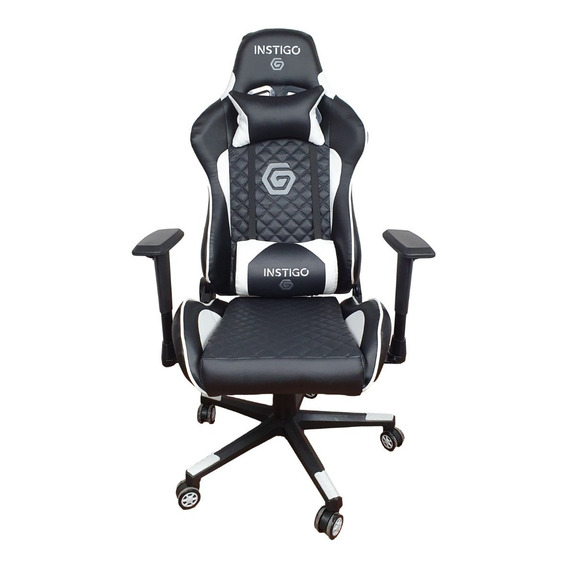 Silla de escritorio Instigo IG626 gamer ergonómica  negra y blanca con tapizado de cuero sintético