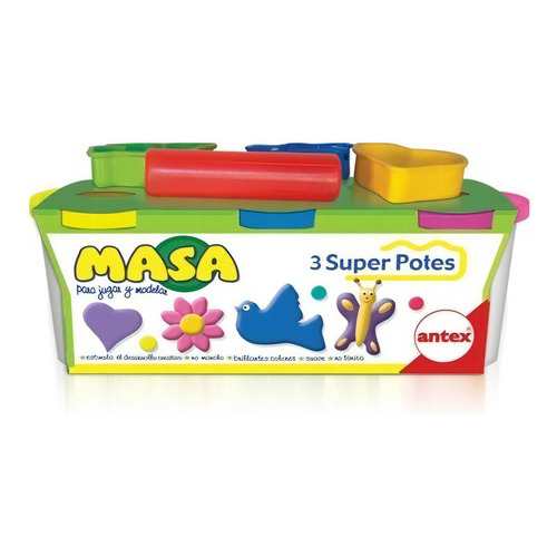 3 Potes De Masa Antex Con Moldes 130503 Color Multicolor