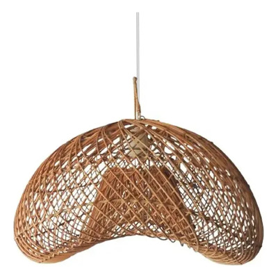 Colgante Deco Moderno De Ratán Arda 55x31x45 Natural  Natural/cable Blanco
