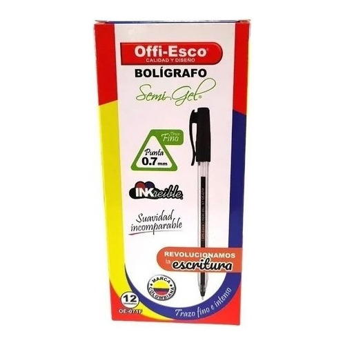 Caja Bolígrafos Semi Gel X 12 U - Unidad  Color de la tinta Negro Color del exterior Transparente