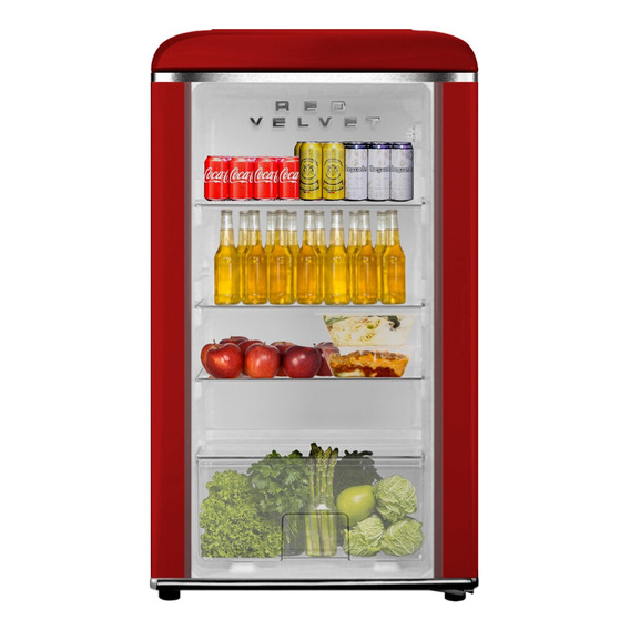 Frigobar Refrigerador Puerta Cristal Retro 95 L 3.3 Ft Color Rojo