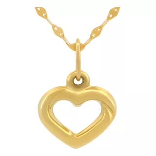 Cadena Con Dije Corazón Contorno 1 Cm Oro Sólido 14k