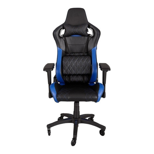 Silla de escritorio Corsair T1 Race gamer ergonómica  negra y azul con tapizado de cuero sintético