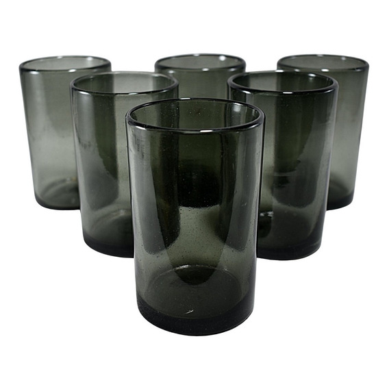 Vasos De Vidrio Soplado | Set De 6 Piezas | Color Humo 16 Oz