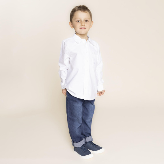 Camisa Manga Larga Hush Puppies Kids Oxford Blanco