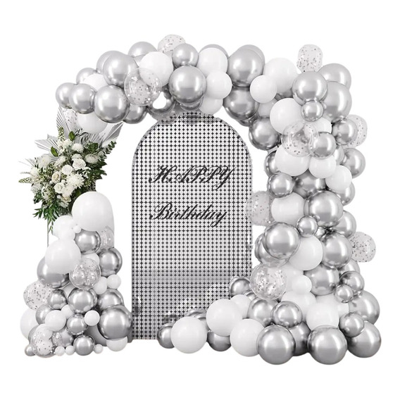 Kit De Globos Para Guirnalda Plateado Confeti Blanco 102 Pz