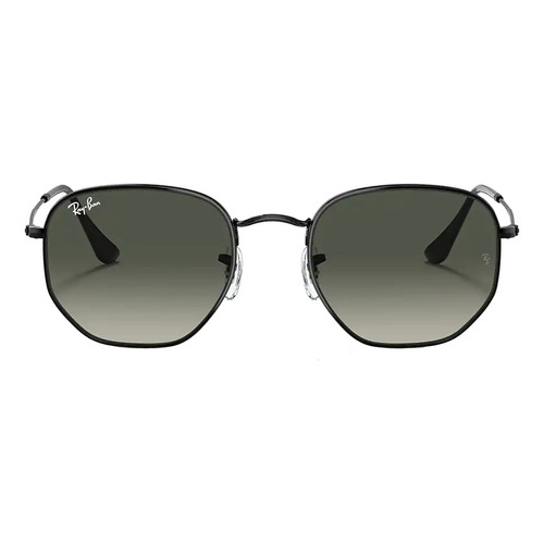 Anteojos de sol Ray-Ban I-Shape Hexagonal Standard con marco de metal color polished black, lente grey de cristal degradada, varilla polished black de metal - RB3548