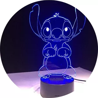 Lampara Led Acrílico Holograma Stich Y Lilo Regalo Peluche