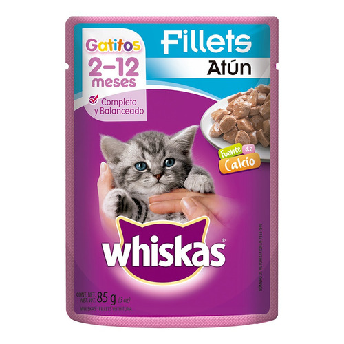 Alimento Whiskas Gatos Filhotes para gato de temprana edad sabor fillets de atún en sobre de 85g