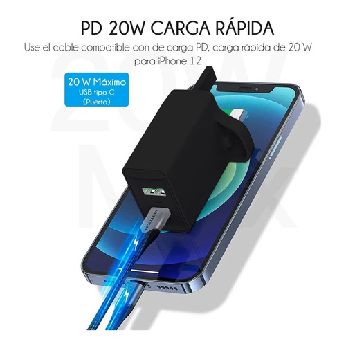 Cargador Adaptador Vention De Viaje Usb Y Tipo C 20w