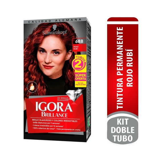  Tinte Cabello Igora Brillance Permanente Tono 688 Rubí