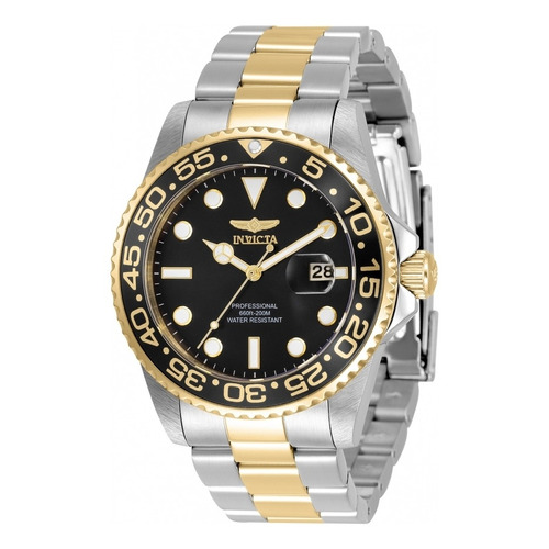 Reloj pulsera Invicta 33255 con correa de acero inoxidable color acero/oro - fondo negro - bisel negro/oro/blanco