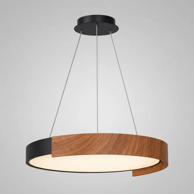 Colgante Ona Led Negro Y Simil Madera 45w C/control 50øcm Negro