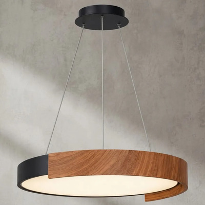 Colgante Ona Led Negro Y Simil Madera 35w C/control 40øcm Negro