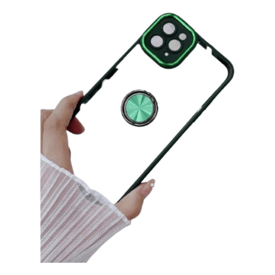 Funda Case Para Samsung A30s Transparente Cromado Verde