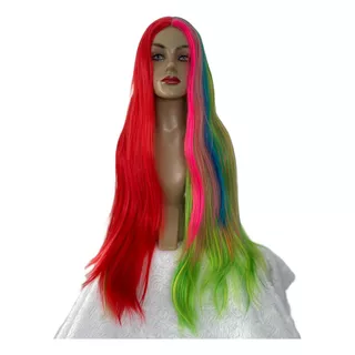 Peruca Wig Colorida Vermelha Verde Rosa Azul Premium 80cm