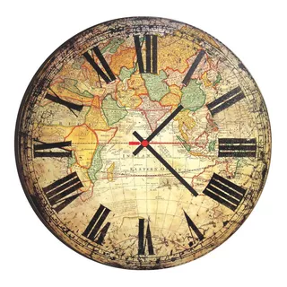 Relógio De Parede Estilo Rústico Vintage Mapa Antigo 40cm