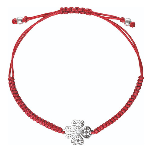 Anamora Pulsera Mujer Plata 925 Amuletos Trebol Tejida Color Rojo Diámetro 18 Cm