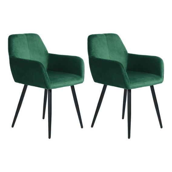 Set 2 Sillones Eames Tapizados Vintage Silla Sala Brazos Color de la estructura de la silla Negro Color del asiento Verde