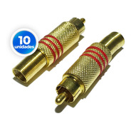 10 Conector Rca Plug Tipo Macho Dourado Com Mola Metal 10und